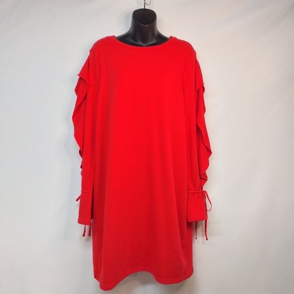 project RUNWAY Dresses & Skirts - Project Runway Women's Red Ruffle Open Sleeve Sweat Dress Size XL NWT